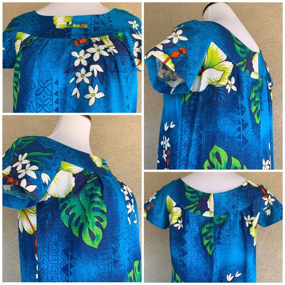 🌺”Royal Hawaiian” Vintage Barkcloth Muumuu Dress - Picture 4 of 8